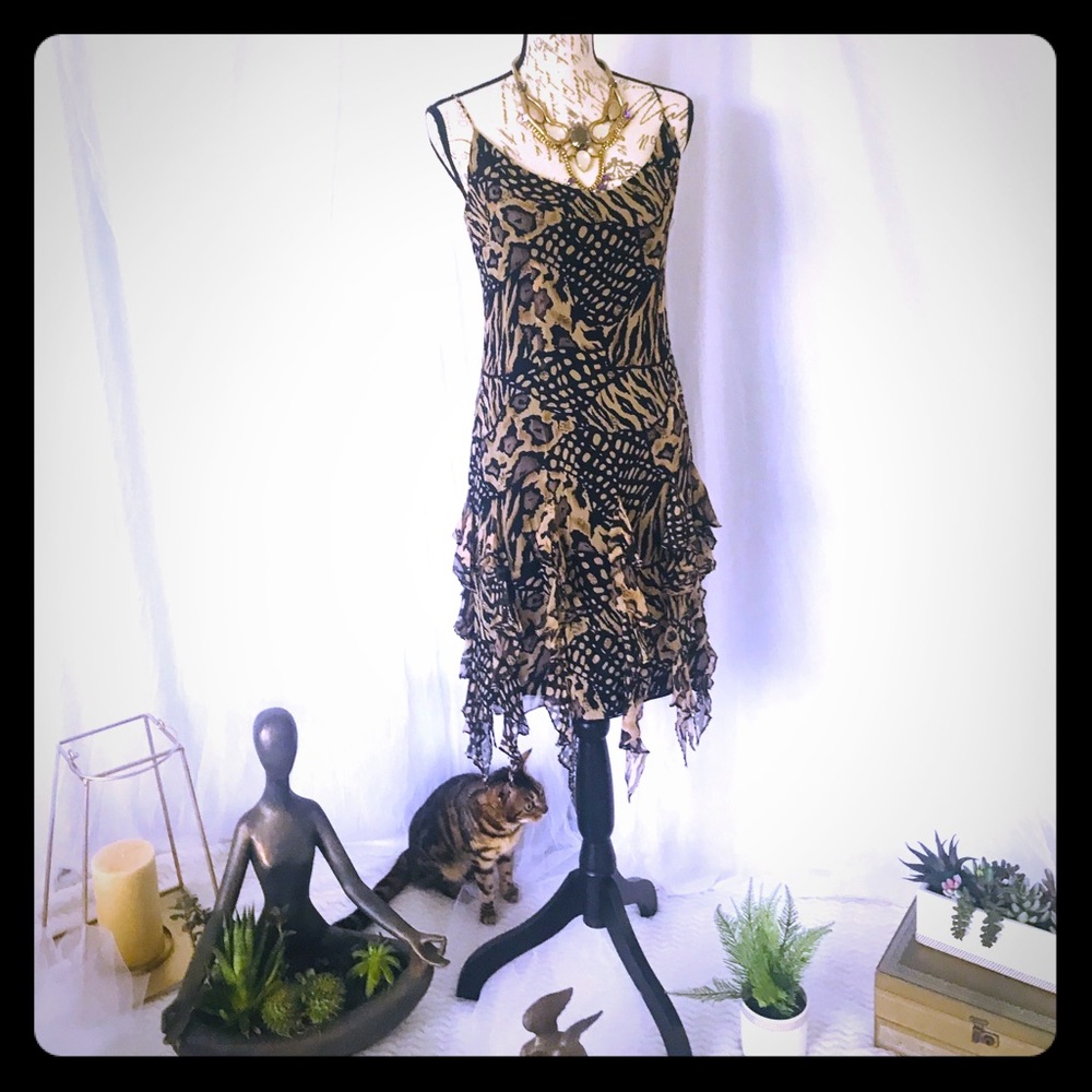 Beaded animal print dress with spaghetti straps